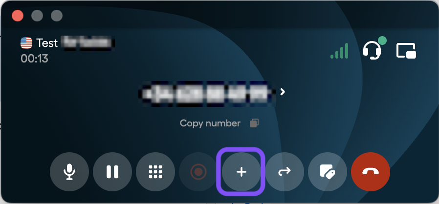 Image showing the + button to add a participant to a call