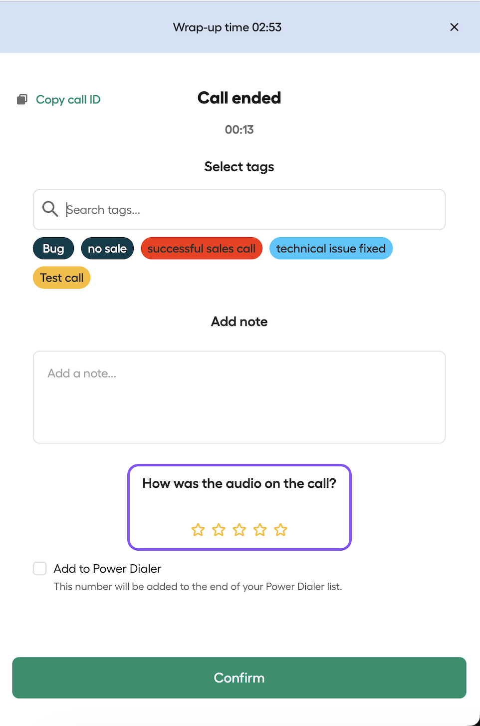 image showing call ended view with rating