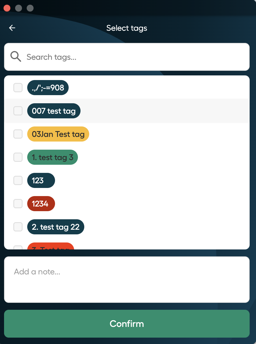 Image showing the select tags window while on a call
