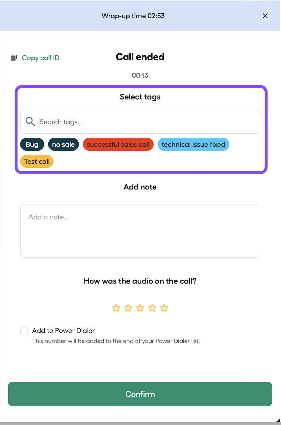 call ended view tags